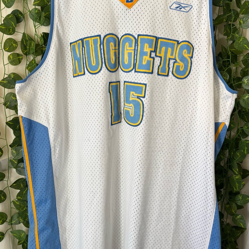 Reebok Denver Nuggets #15 White, Light Blue & Gold Mesh Jersey